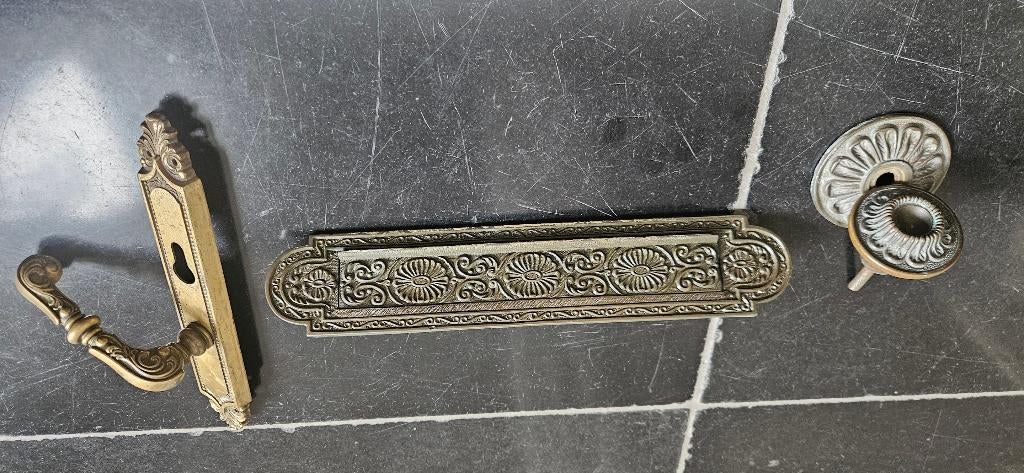 Antiek koperen deurknop en brievenbus ArtDeco, Ophalen of Verzenden