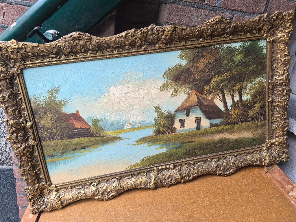 Olieverf Schilderij, klassiek, Heide Landschap J.V. Vliet op, Ophalen, Doek, Landschap, Olieverf