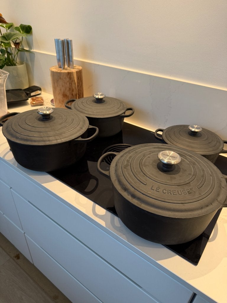 4 stuks Le Creuset pannen, Ophalen, Gebruikt, Gietijzer, Met deksel