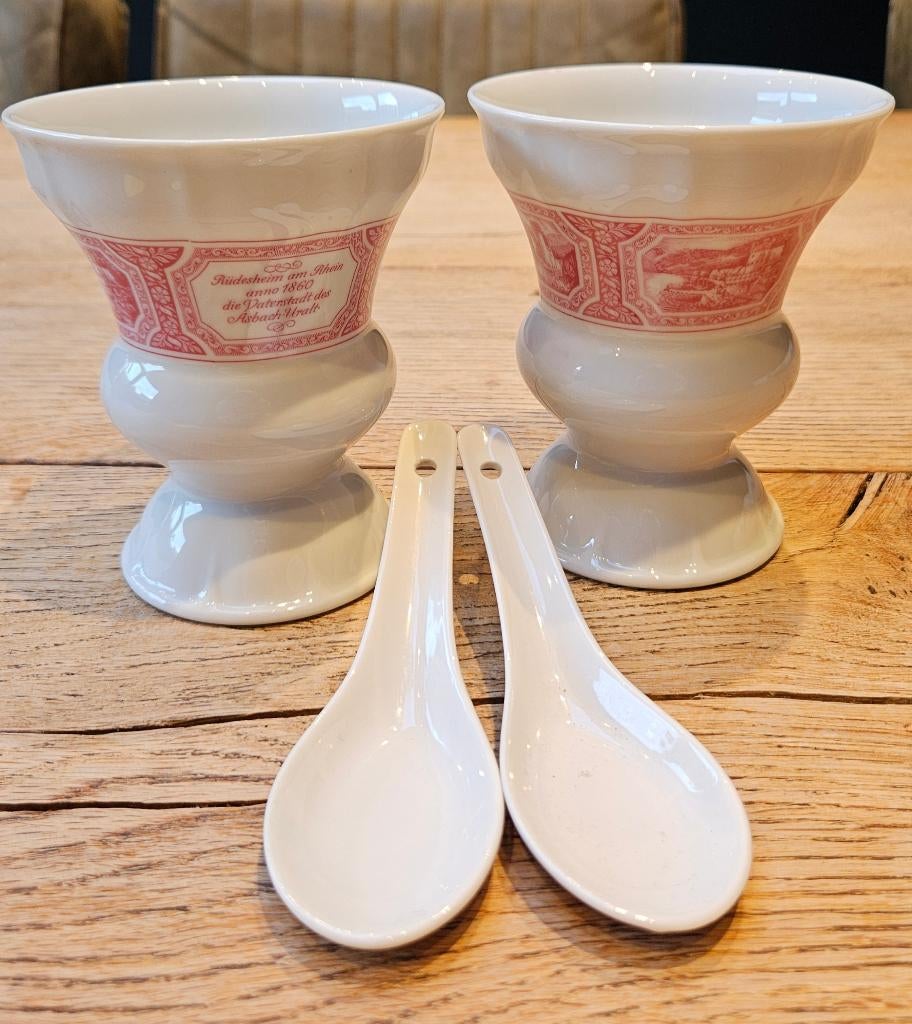 2x vintage rüdesheimer koffiekop met lepel, Overige materialen, Ophalen of Verzenden, Zo goed als nieuw, Overige stijlen