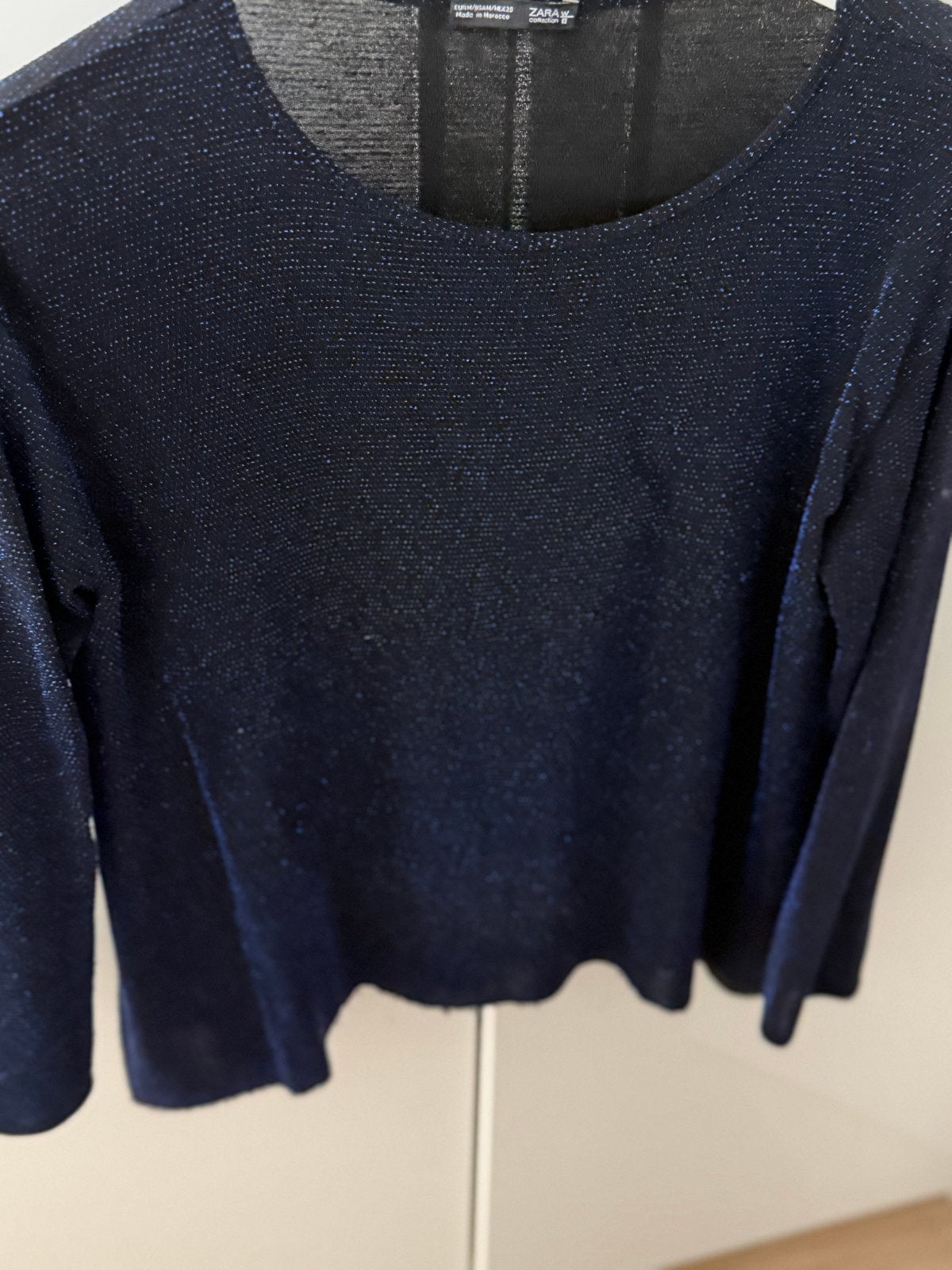 Zara donkerblauwe glitter top met lange mouwen, Kleding | Dames, Maat 38/40 (M), Blauw, Ophalen of Verzenden, Zo goed als nieuw