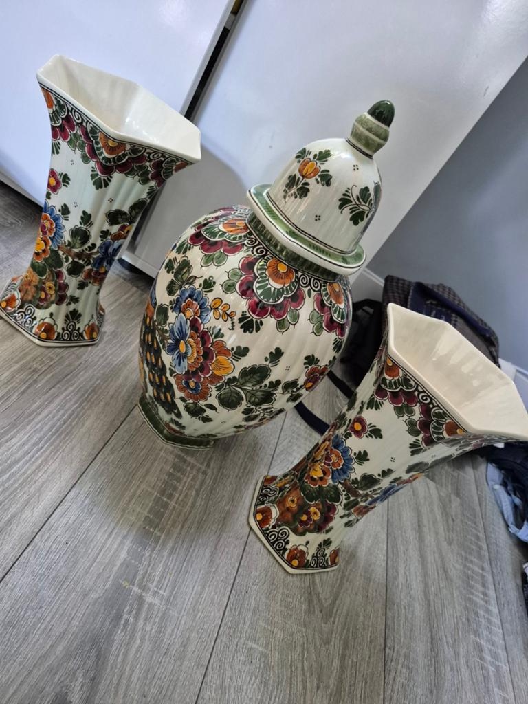 Delfts Polychroom Handgeschilderd Vazen Set, Antiek en Kunst, Antiek | Vazen, Ophalen