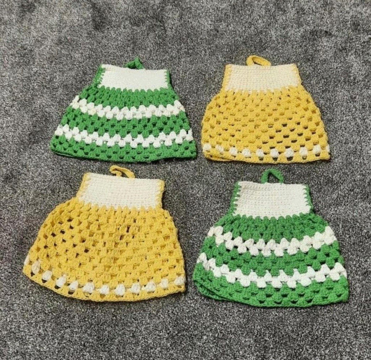 Set van 2 retro gehaakte pannenlappen, Ophalen of Verzenden, Handgemaakt, Katoen, Pannenlap of onderzetter