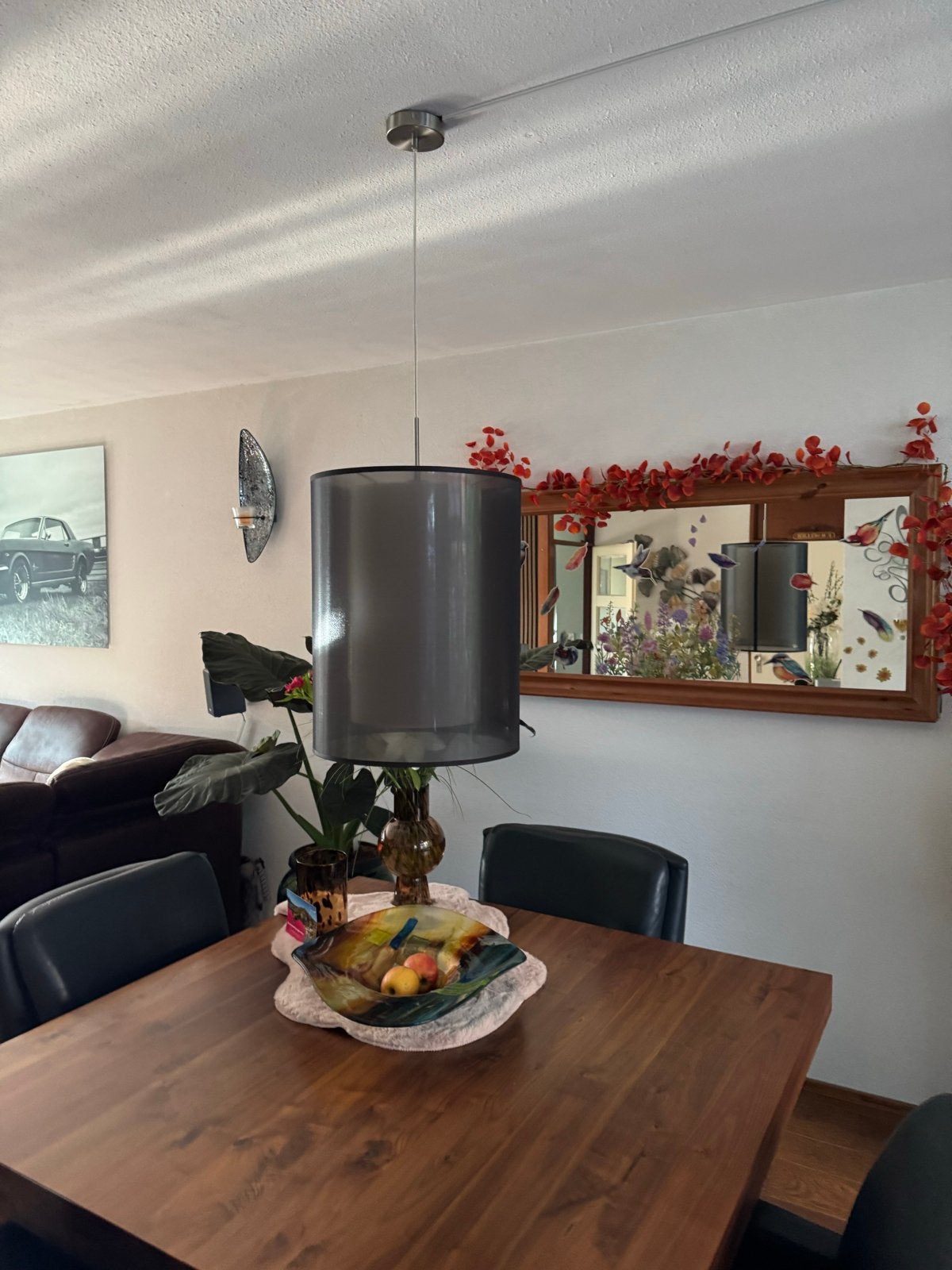 Moderne hanglamp met grijze stoffen kap, Ophalen of Verzenden, Zo goed als nieuw