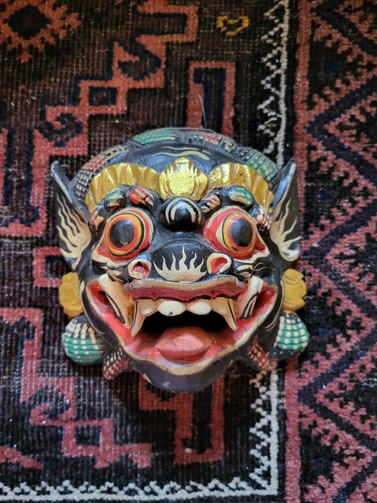 Klein Barong Masker - Indonesië - Hout - Handgeschilderd, Ophalen of Verzenden