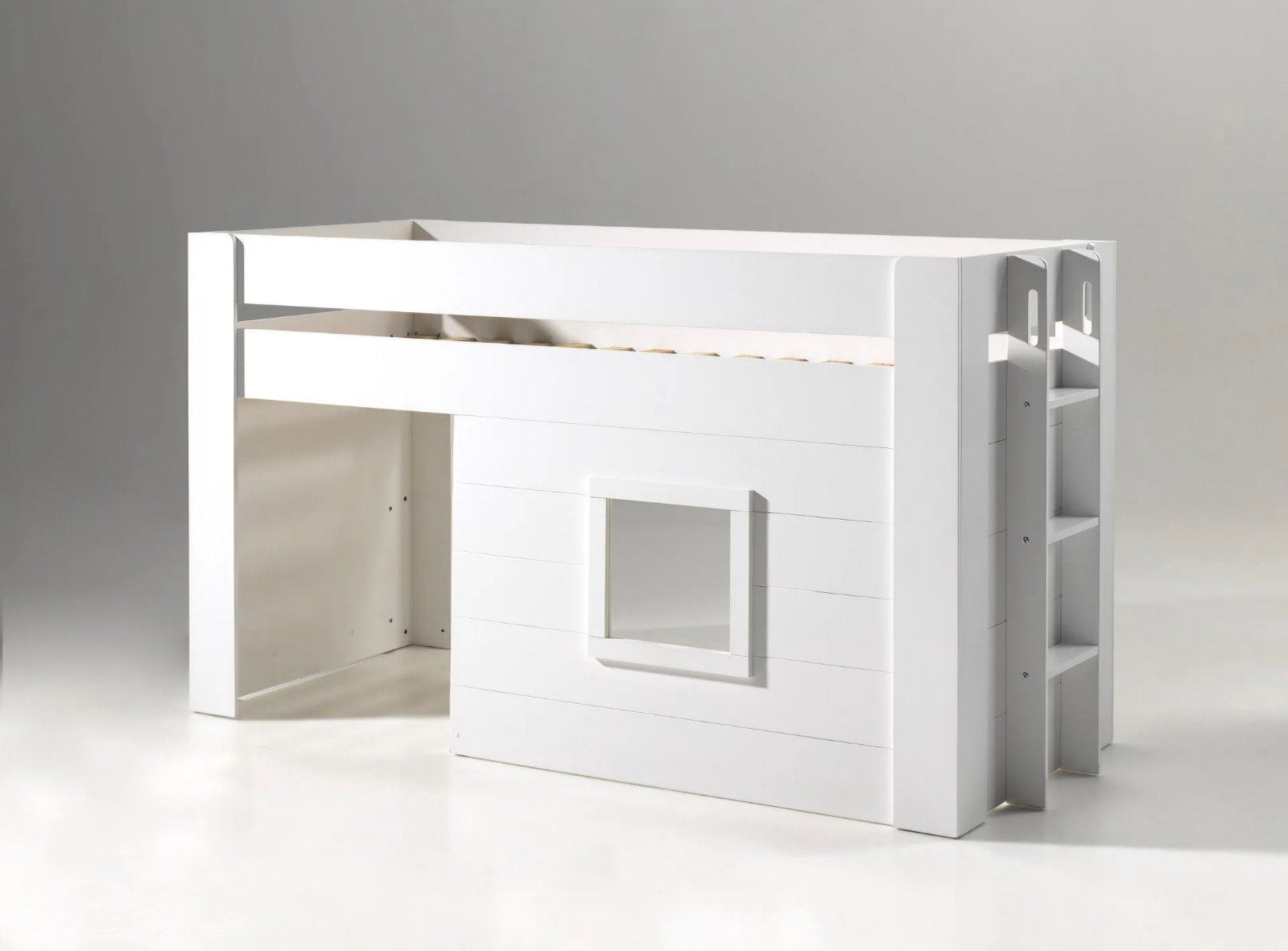 Wit halfhoogslaper kinderbed met speelhuisje, Ophalen, Gebruikt, 90 cm, Eenpersoons