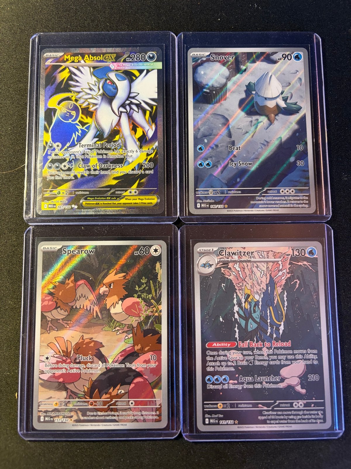 Pokémon kaarten: Mega Absol EX, Snover, Spearow, Clawitzer, Ophalen of Verzenden, Zo goed als nieuw, Meerdere kaarten, Foil