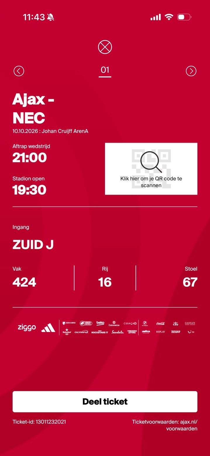 Ajax - nec 1 kaartje, Eén persoon