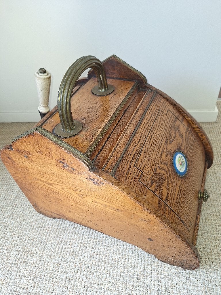 Antieke kolenkit van eikenhout met messing handvat, Antiek en Kunst, Ophalen