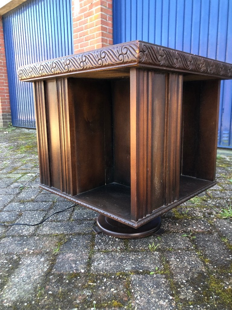 Unieke draaibare boekenmolen met glasplaat en verlichting, Antiek en Kunst, Antiek | Meubels | Kasten, Ophalen of Verzenden