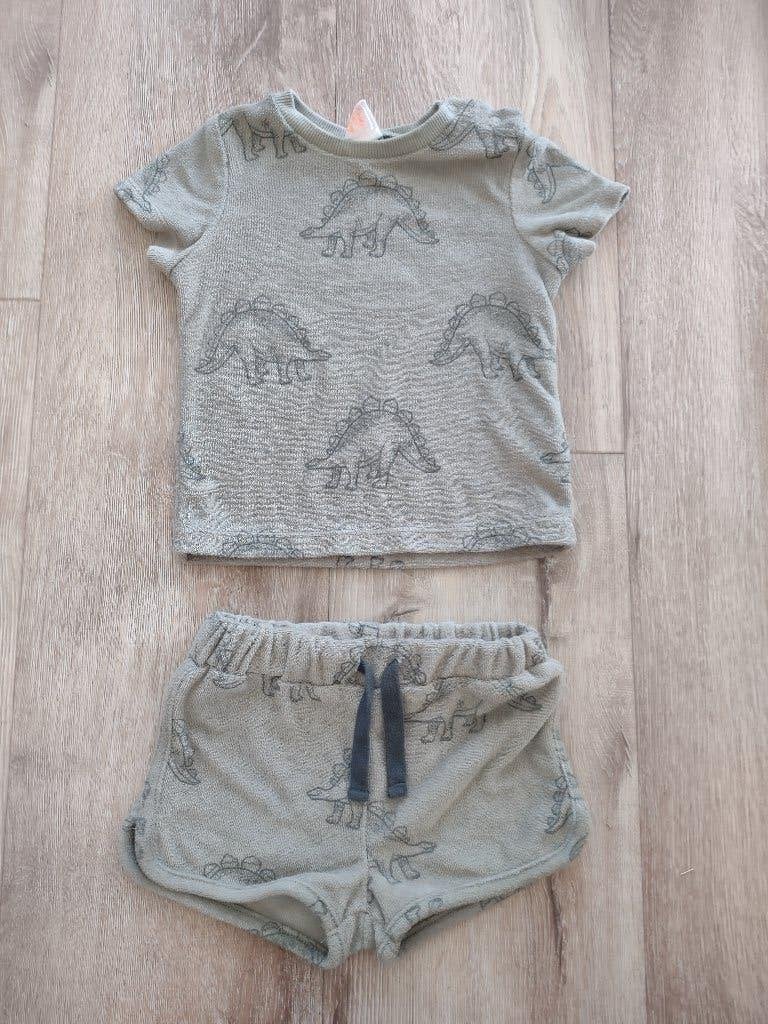 Fijn groen badstof setje met dino's van Hema, maat 74. Pakje, Kinderen en Baby's, Babykleding | Maat 74, Onb, Ophalen of Verzenden