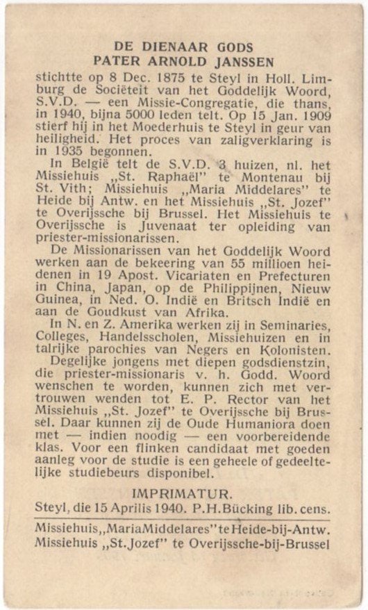 pater Arnold Janssen 1838 Goch + 1909 Steyl, 70 jaar oud, Verzamelen, Verzenden