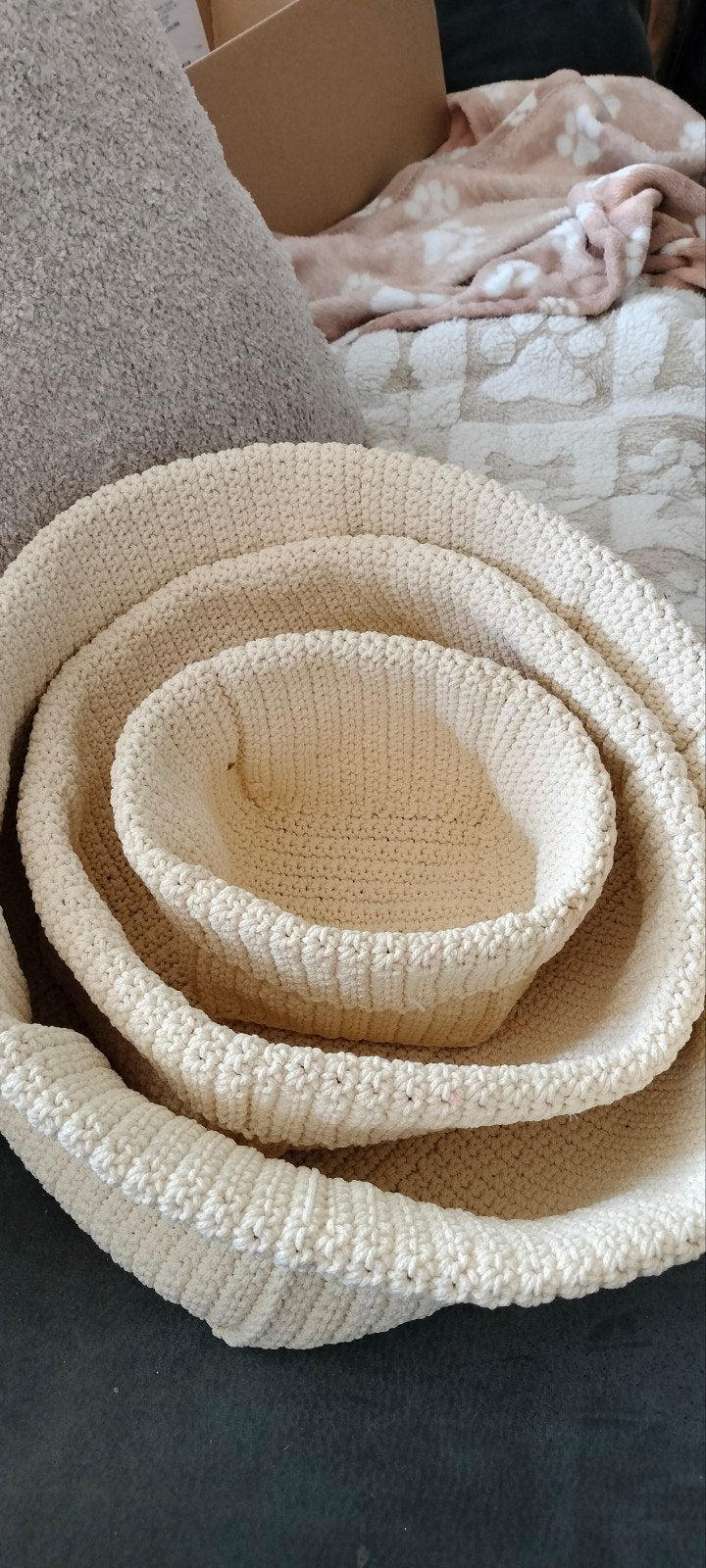 IKEA Lidan Opbergmanden Set - 3 Stuks, Crème, Polypropyleen, Kunststof, Gevlochten, Mand, Rond