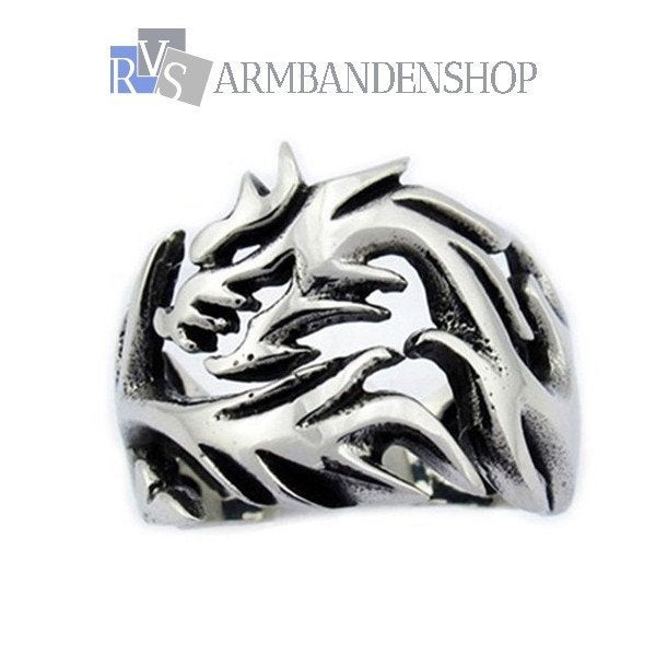 RVS Wolf Biker ring staal RVS zilveren heren ring, 20 of groter, Verzenden, Heer, Nieuw