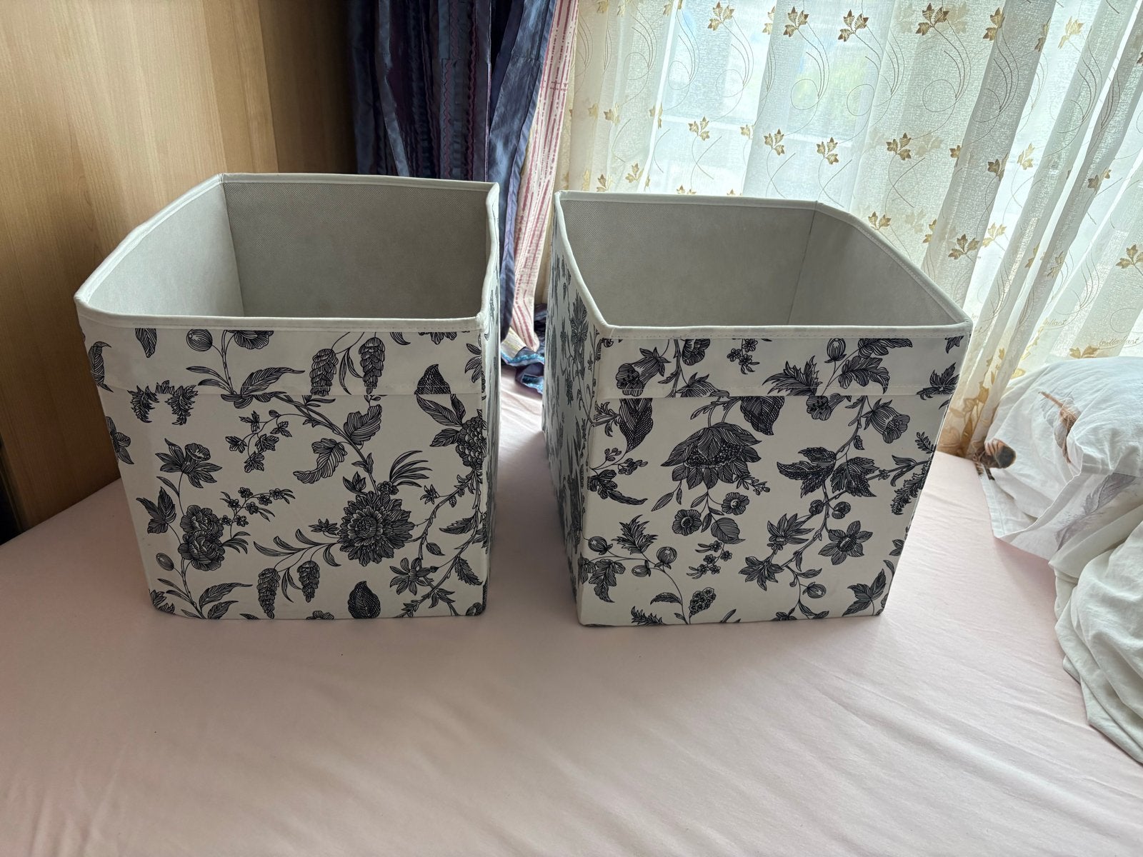 2x IKEA DRÖNA opbergboxen bloemenprint (voor KALLAX), Ophalen of Verzenden, Gebruikt, Wit, Textiel