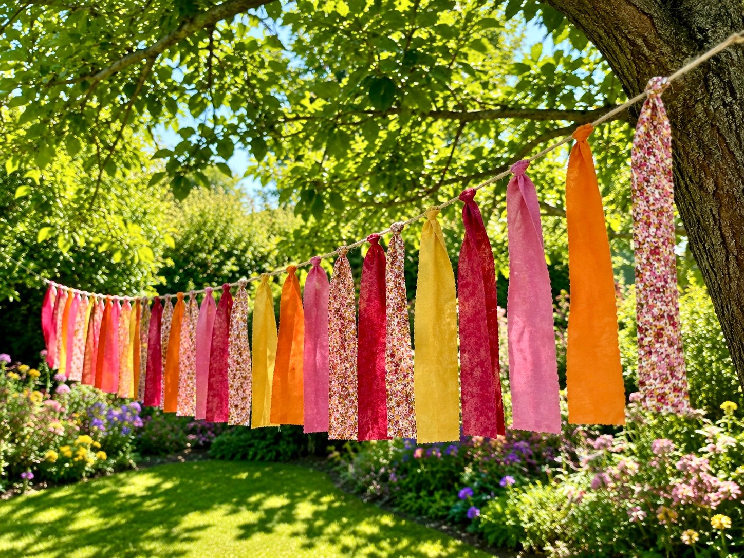 6 meter handgemaakte stoffen slinger | festival zomer, Hobby en Vrije tijd, Feestartikelen, Ophalen of Verzenden, Zo goed als nieuw