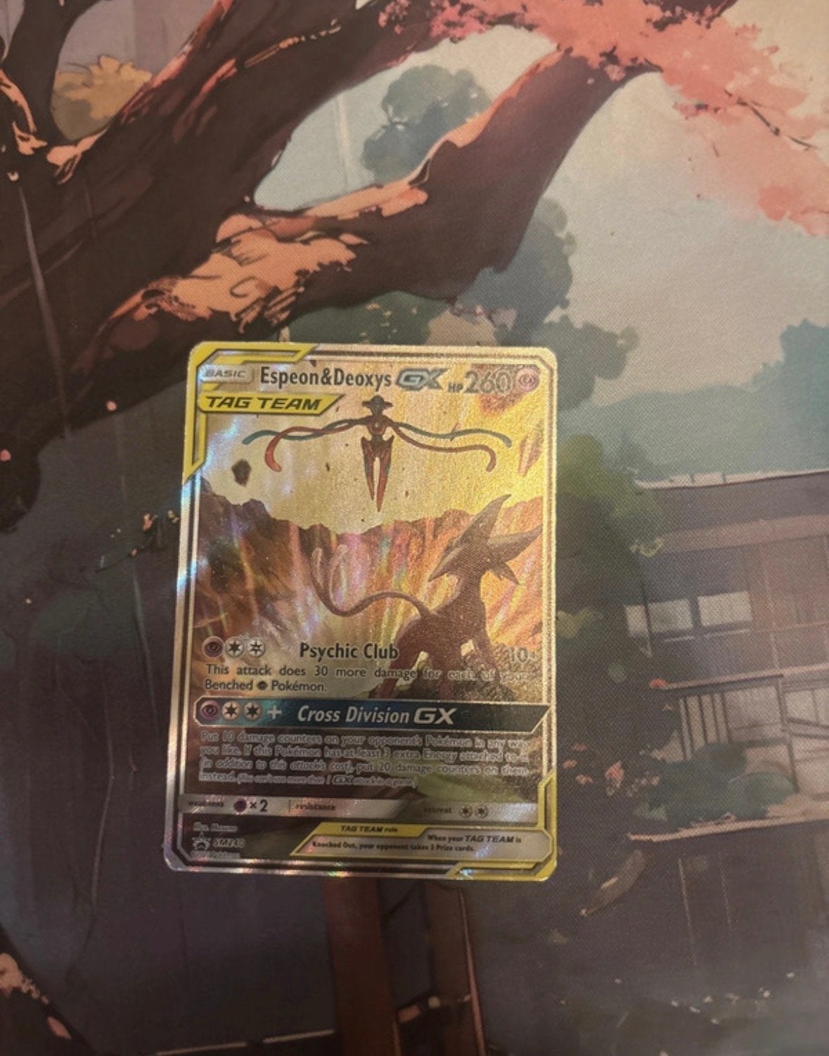 Pokémon Espeon & Deoxys GX TAG TEAM Full Art, Ophalen of Verzenden, Zo goed als nieuw, Losse kaart, Foil