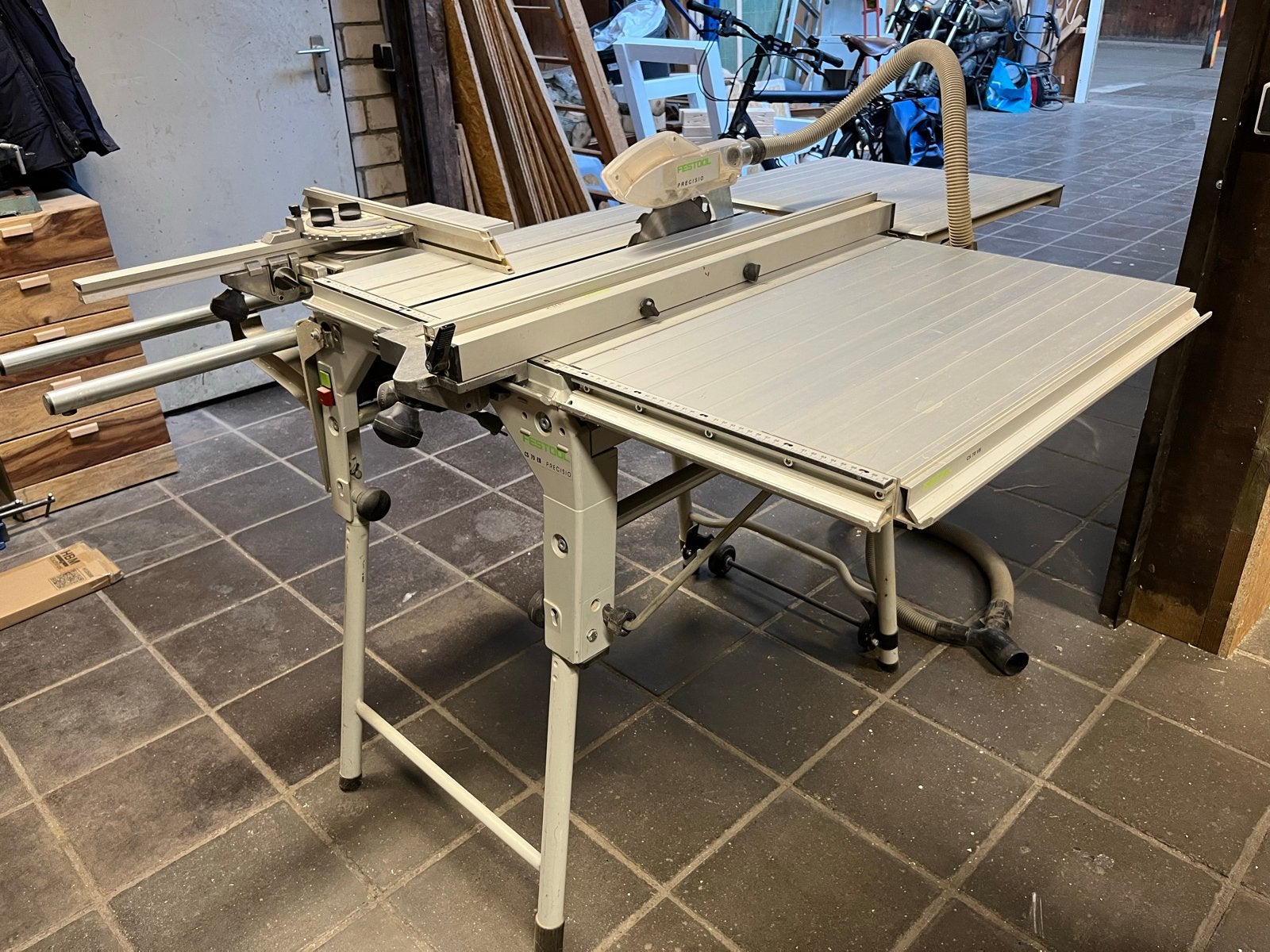 Festool CS 70 EB Precisio Tafelzaag met Uitbreidingen, Ophalen, Gebruikt, Cirkelzaag, 70 mm of meer