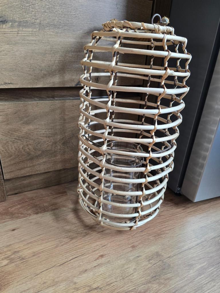 Bamboe windlicht met Glazen Inzet, Huis en Inrichting, Woonaccessoires | Kandelaars en Kaarsen, Ophalen, Overige materialen, Gebruikt