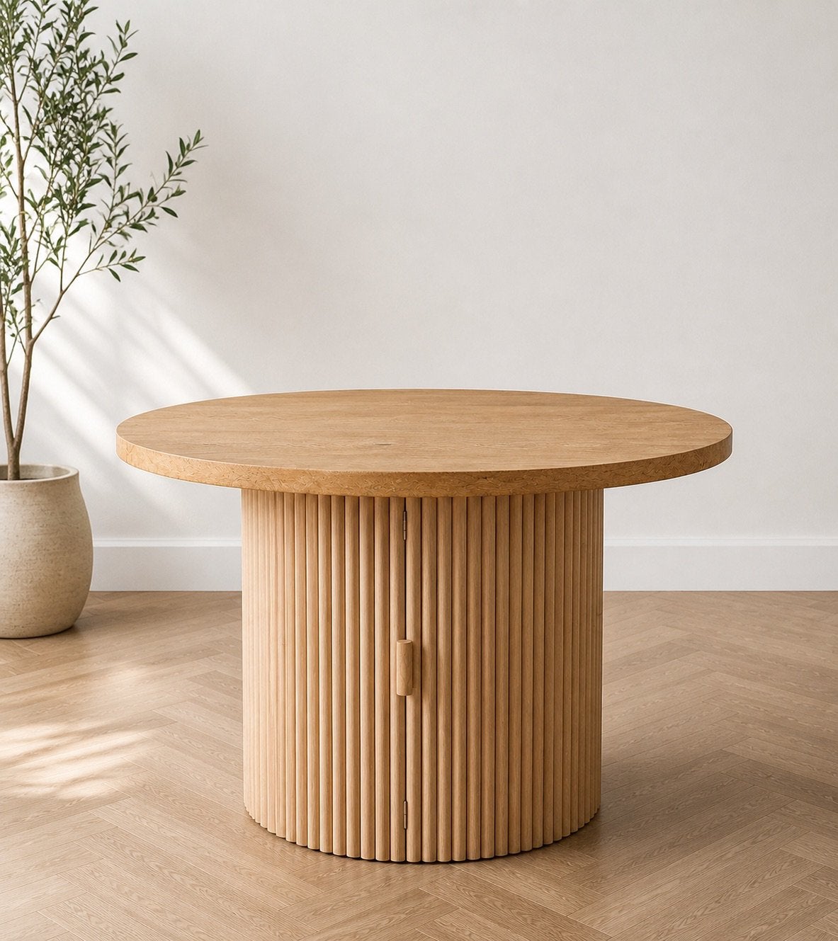 Eettafel rond eikenblad rotan, Huis en Inrichting, Ophalen of Verzenden, Zo goed als nieuw, Rond, 100 tot 150 cm
