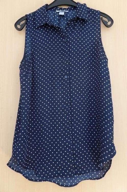 Luchtige donkerblauwe polkadot blouse maat 38 van H&M, Kleding | Dames, Ophalen of Verzenden, Zo goed als nieuw, Maat 38/40 (M)