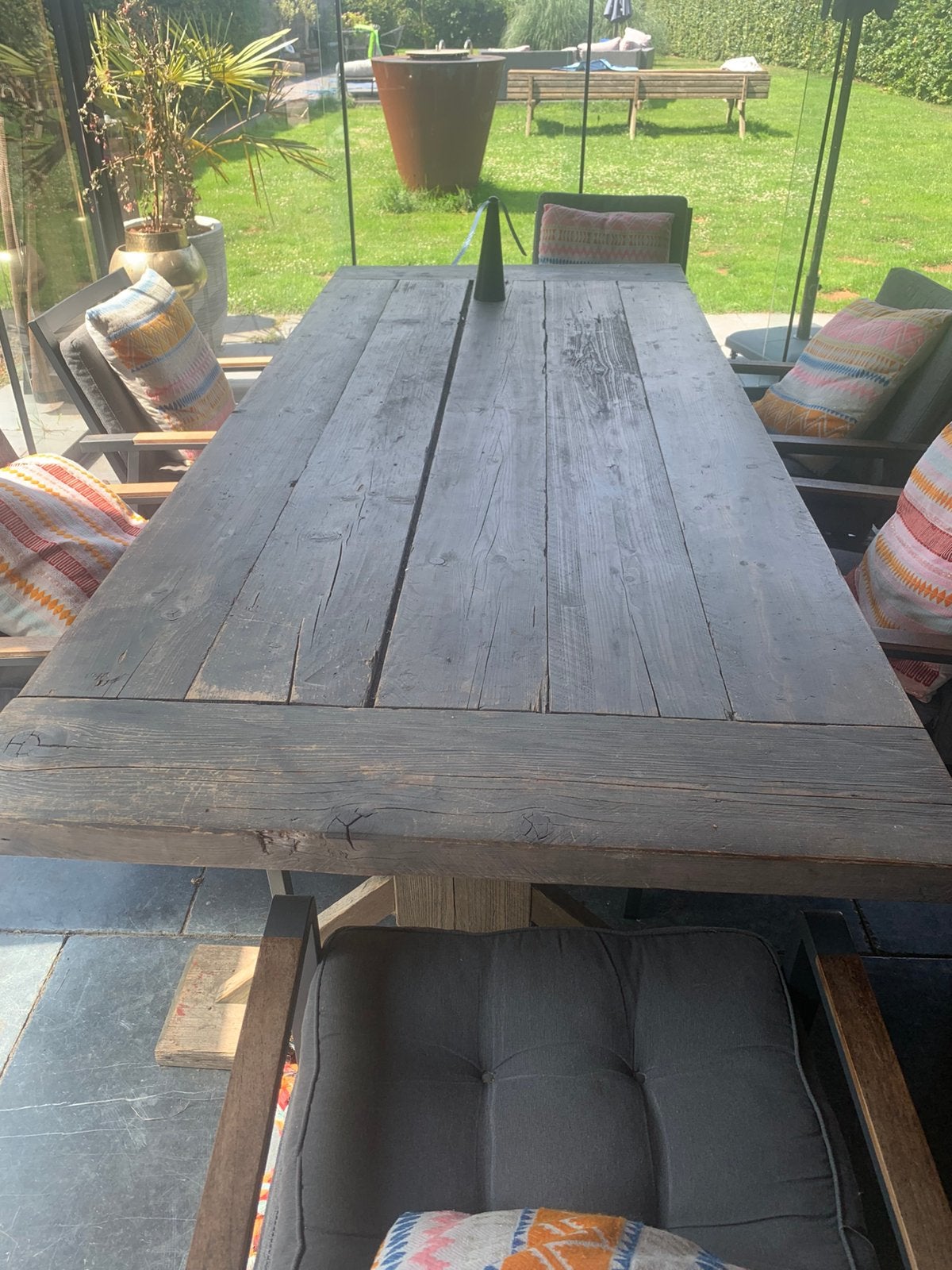 Robuuste steigerhouten eettafel, Ophalen, Gebruikt, Industrieel landelijk, 200 cm of meer