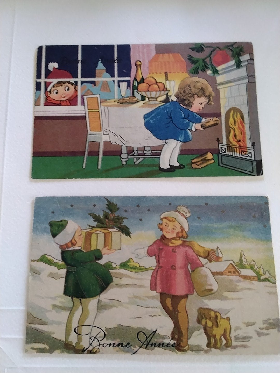 Oude Kerst- en Nieuwjaarskaarten (2 stuks) - Jaren '20, Verzamelen, Ophalen of Verzenden, 1920 tot 1940, Gelopen, Antwerpen