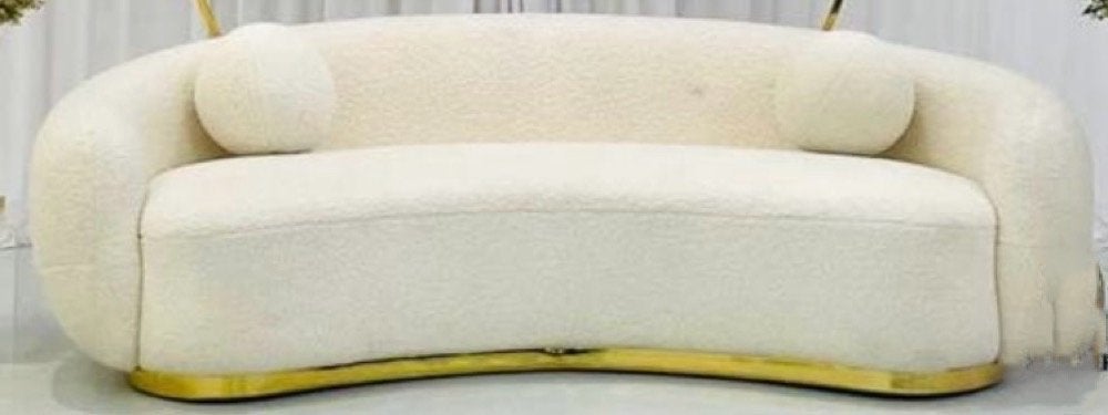 Teddy half ronde bank met gouden rand en 2 bol kussens, Huis en Inrichting, Ophalen, Driepersoons, 75 tot 100 cm, Zo goed als nieuw