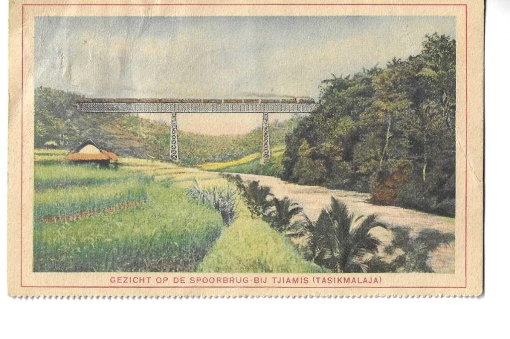 ned-indië  spoorbrug  stoomtrein  tasikmalaja  uitg kpm 1910, Verzenden, Voor 1920, Gelopen, Voertuig