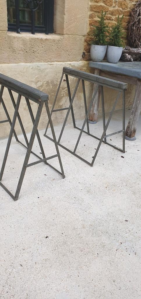 Fraai stoer oud frans set schragen tafelonderstel tuintafel, Antiek en Kunst, Ophalen of Verzenden