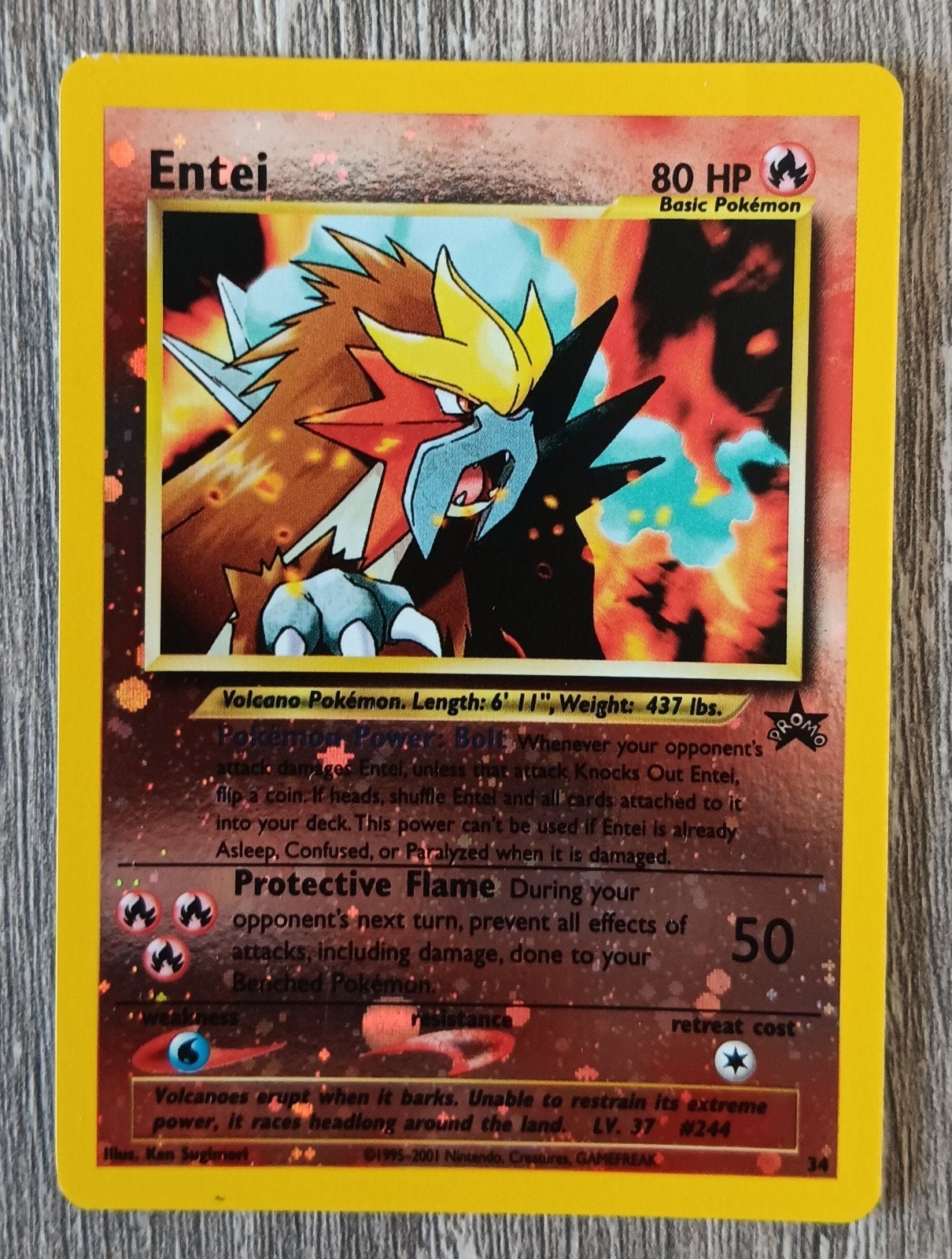 Entei rev. Cosmosholo promo Wizards Black Star, Ophalen of Verzenden, Zo goed als nieuw, Losse kaart, Foil