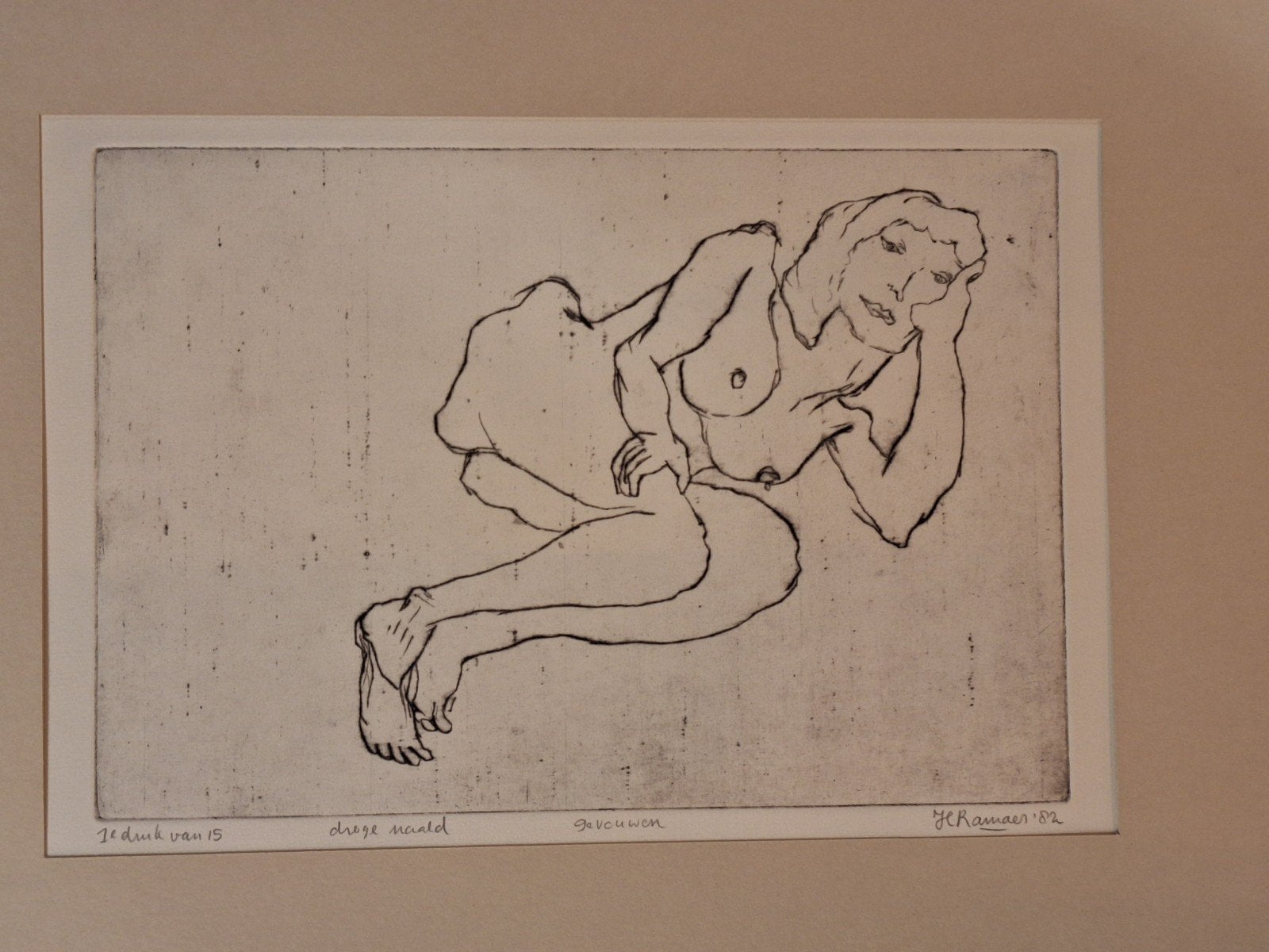 Ets 'Naakt' door JJ Ramaer (1982), Portret, Ophalen of Verzenden, Genummerd, 1950 - 1999