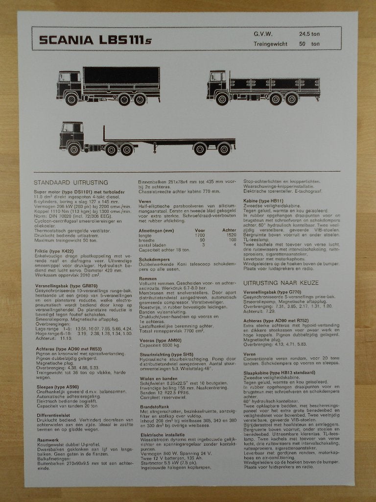Scania LBS 111 6x2 Technische Specificatie Brochure 1980, Ophalen of Verzenden, Zo goed als nieuw, Overige merken, Scania