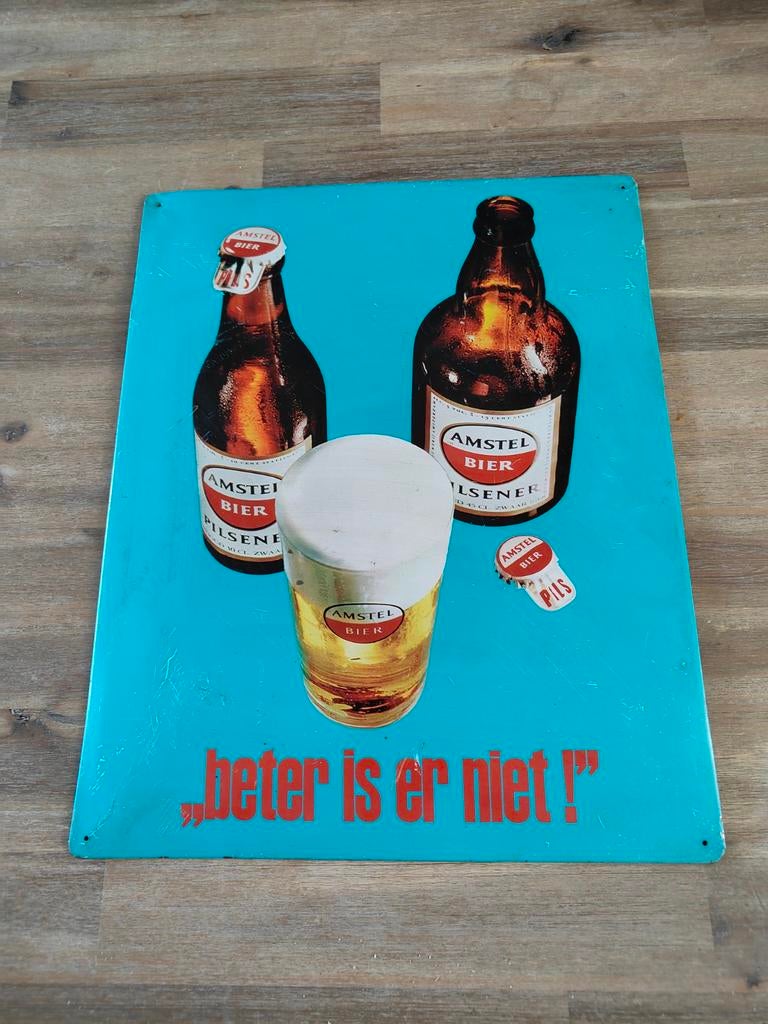 Vintage Amstel Bier Reclamebord - "Beter is er niet!, Verzamelen, Biermerken, Ophalen of Verzenden, Gebruikt, Reclamebord, Plaat of Schild
