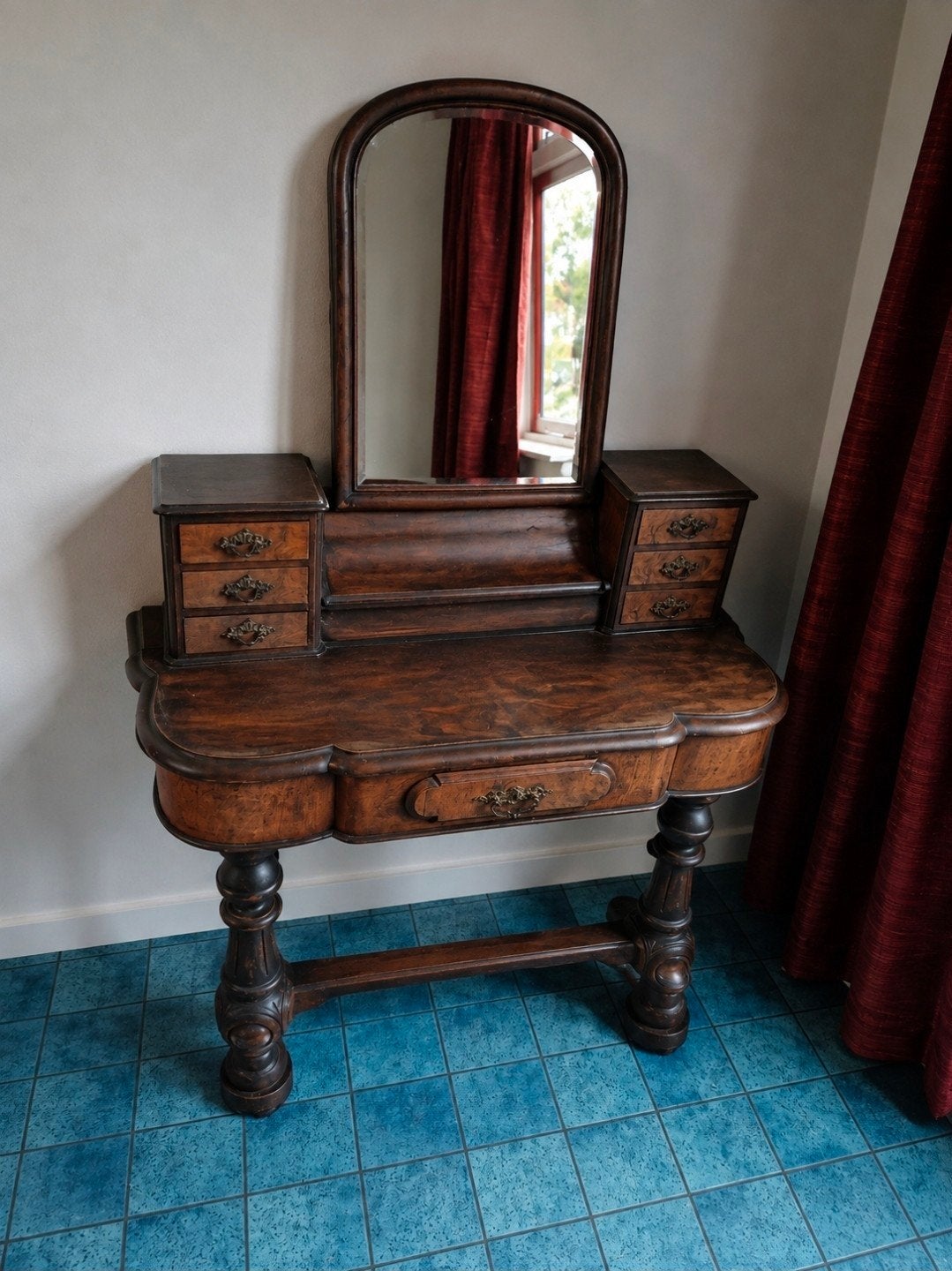 Antieke kaptafel met Spiegel, Gebruikt, 100 tot 150 cm, Ophalen of Verzenden, 150 tot 200 cm