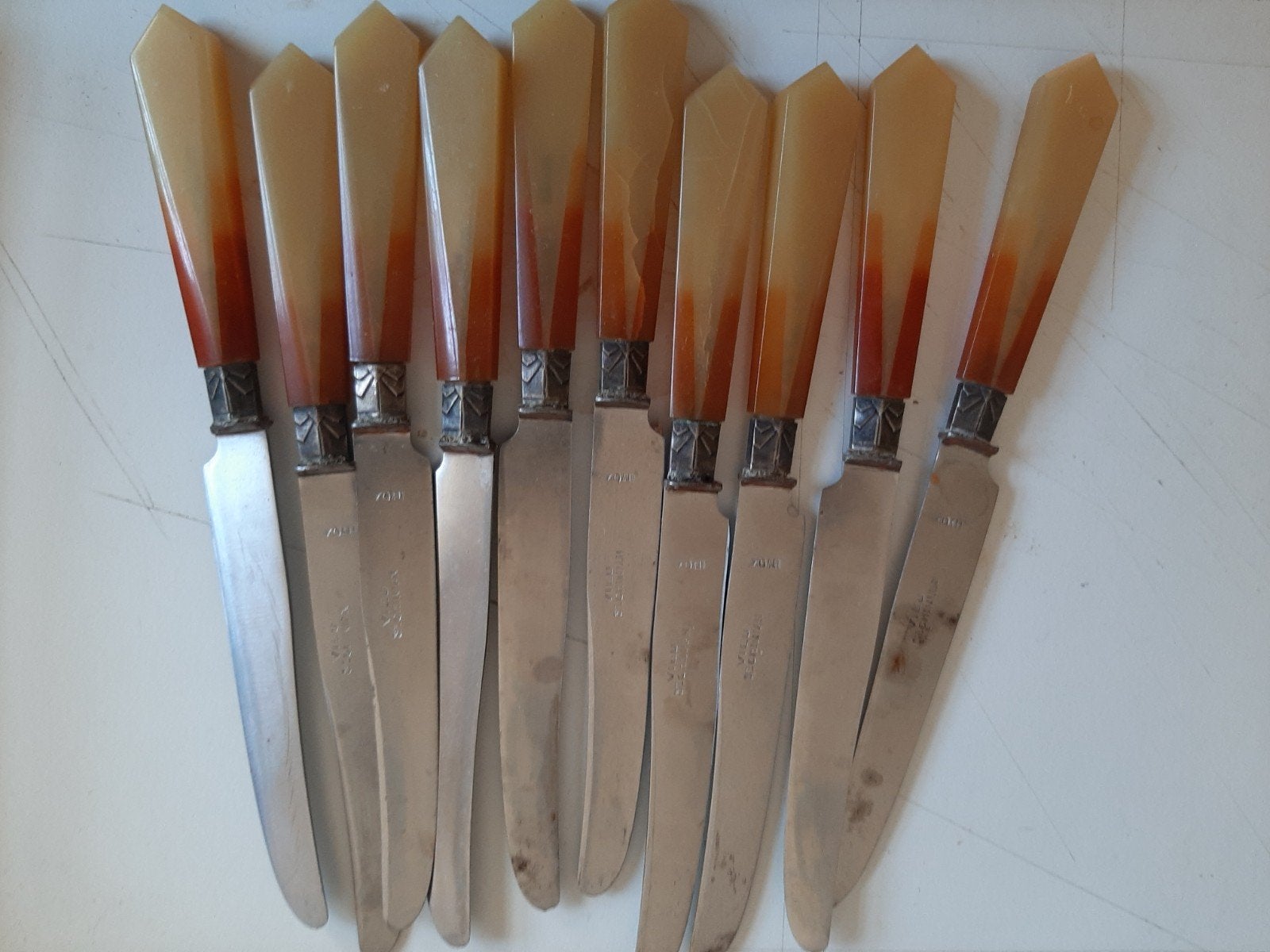 Set van 10 vintage messen met bakelieten handvatten, Antiek en Kunst, Ophalen of Verzenden