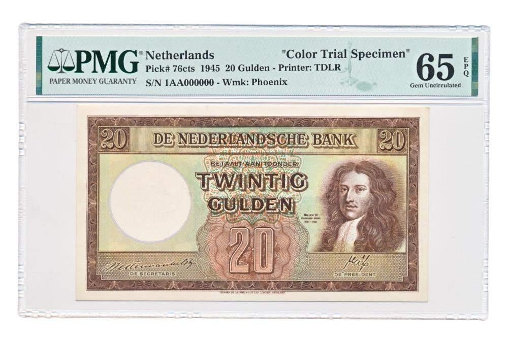 NL 20 Gulden 1945 Stadshouder Willem III Specimen PMG65 EPQ, Ophalen of Verzenden, 25 gulden, Los biljet