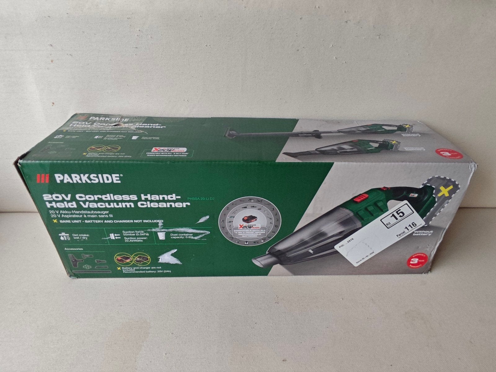 Parkside 20V Draadloze Handstofzuiger - 1x gebruikt, Witgoed en Apparatuur, Overige merken, Gebruikt, Kruimeldief, Draadloos