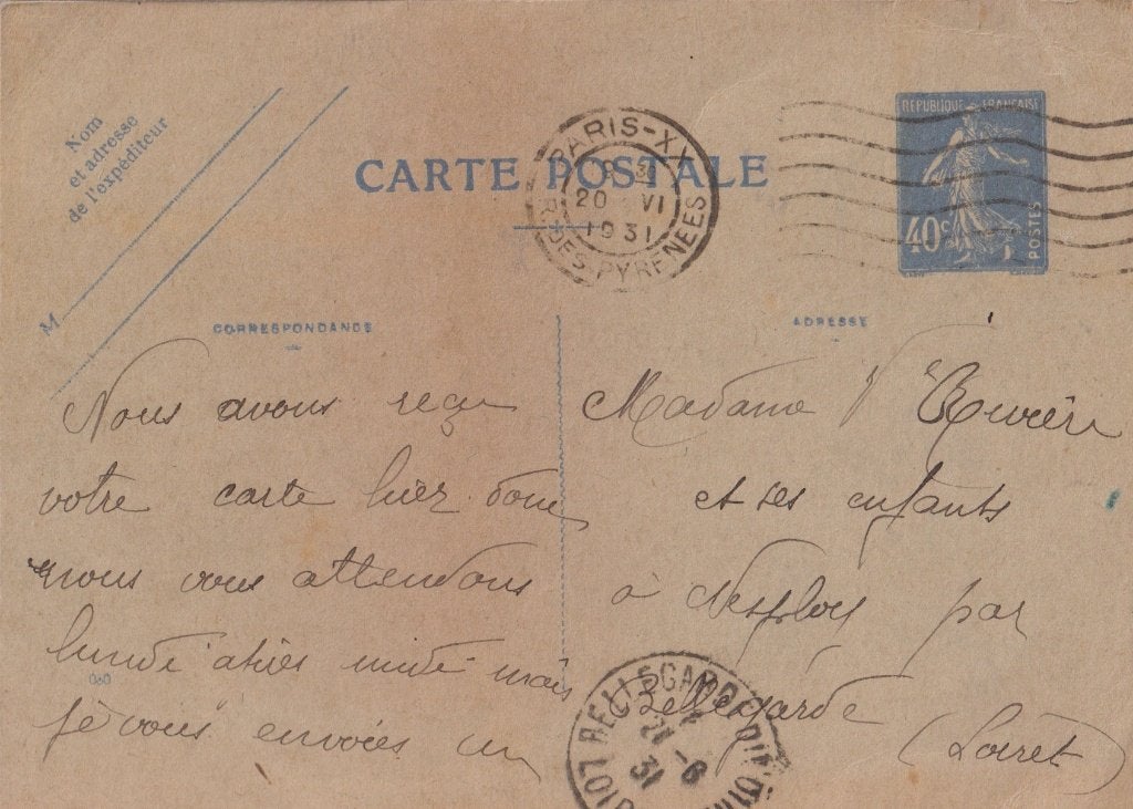 Frankrijk Al 019 1931 > Bellegarde Loire, Verzenden, Briefkaart