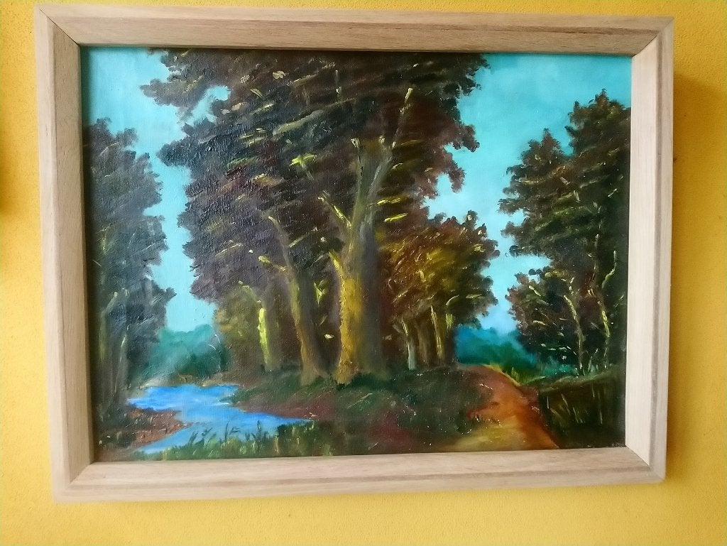 Schilderij Bos, Handgeschilderd, Doek, Dieren, Ophalen of Verzenden