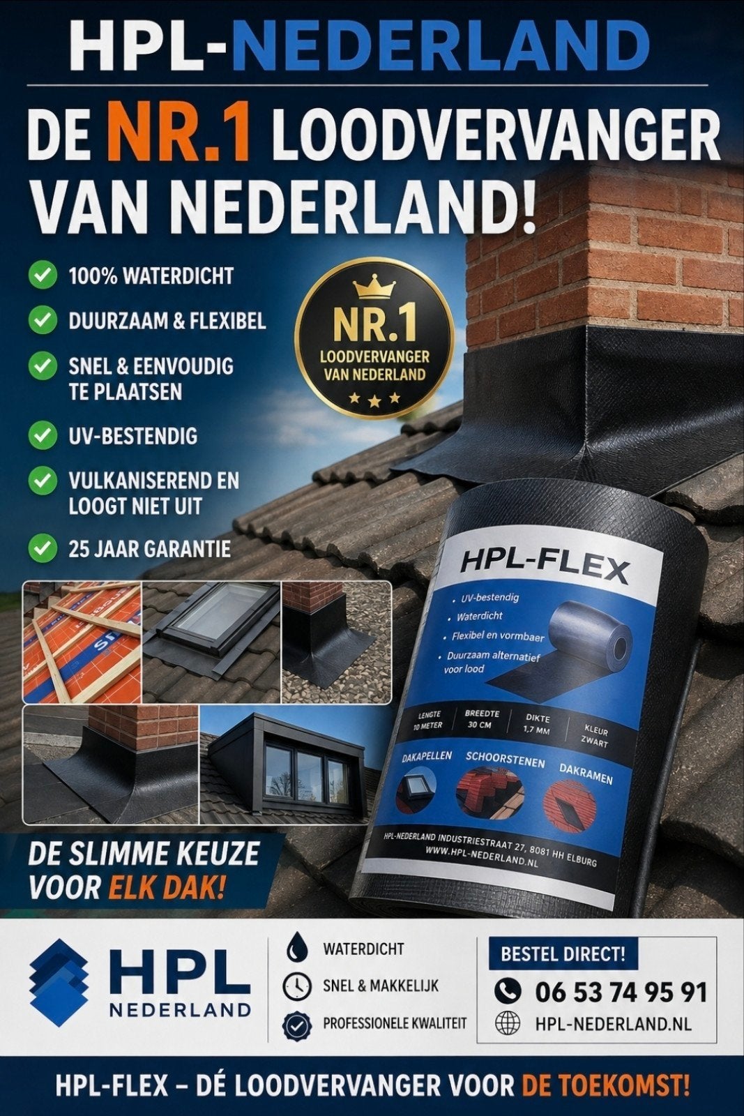 HPL-FLEX loodvervanger 10 m  30 cm – €121 per rol, Doe-het-zelf en Verbouw, Overige materialen, Zwart, Nieuw, Ophalen of Verzenden