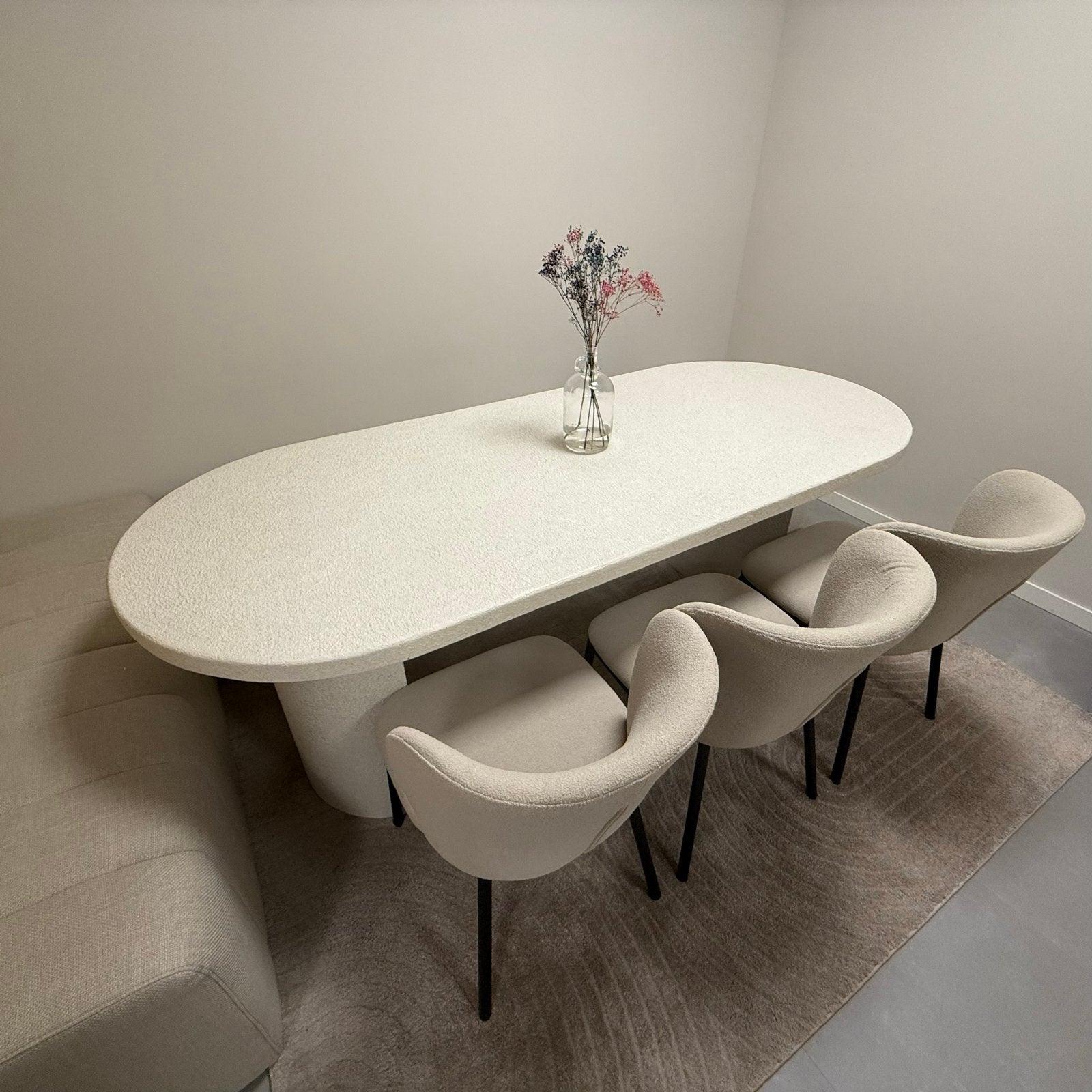 Eettafel Zina 215x95 cm stone wit, Ophalen, Overige materialen, 50 tot 100 cm, Vijf personen of meer