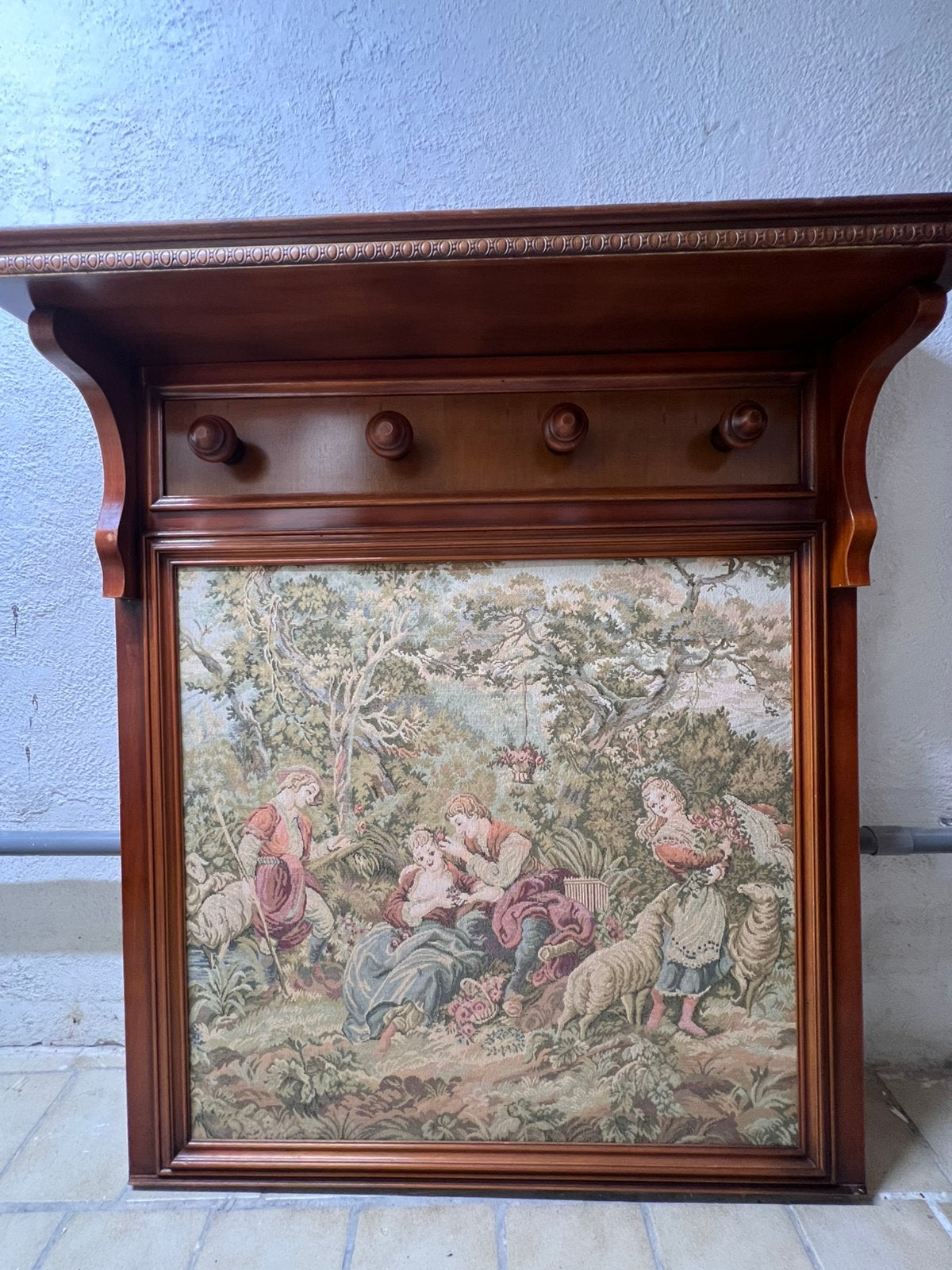 Gobelin wandtapijt in houten lijst Franse stijl vintagegroot, Antiek en Kunst, Ophalen, Rechthoekig