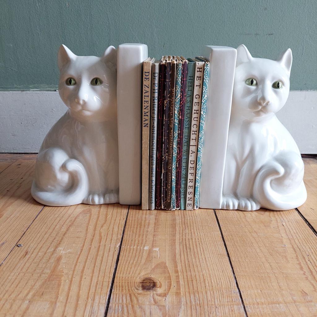 Lucky Vintage boekensteunen witte katten vintage, Ophalen, Huis en Inrichting