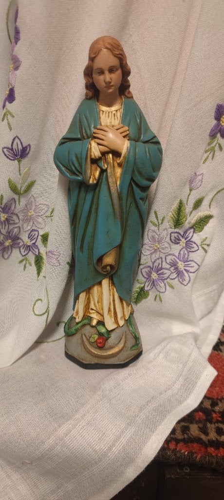 725 Beeld Slangen Madonna - gips, Ophalen of Verzenden, Zo goed als nieuw, Beeld(je), Christendom | Katholiek