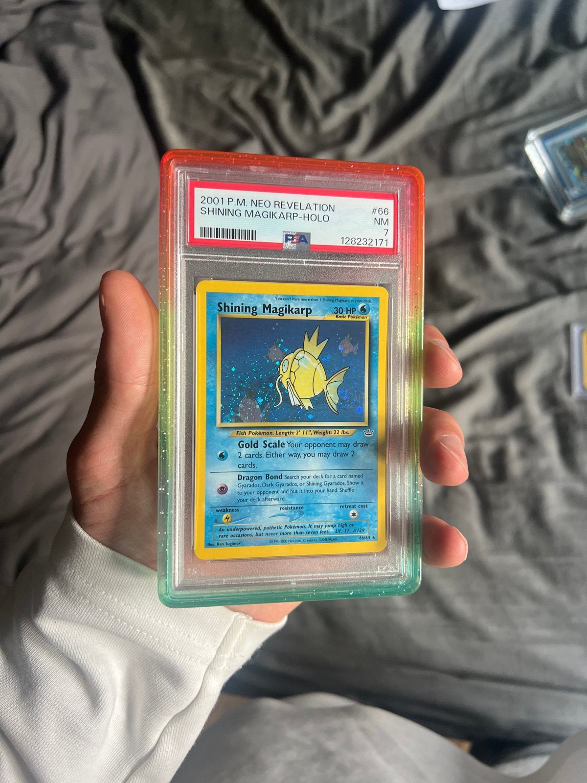 Shining Magikarp Holo PSA 7 - Neo Revelation Pokémon Kaart, Ophalen, Zo goed als nieuw, Losse kaart, Foil