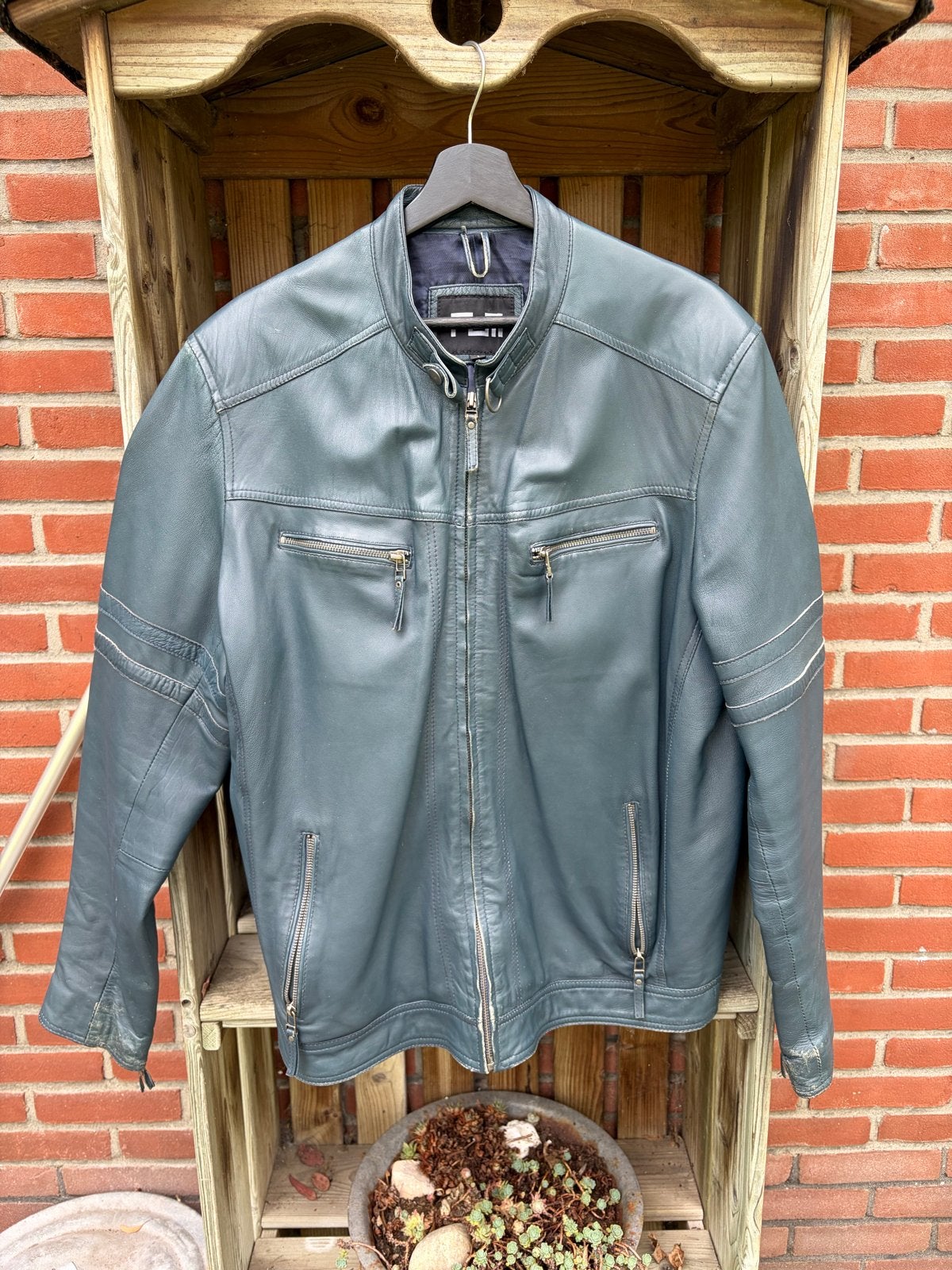 Gebruikte leren jas, Kleding | Heren, Ophalen, Gedragen, Maat 52/54 (L), Blauw