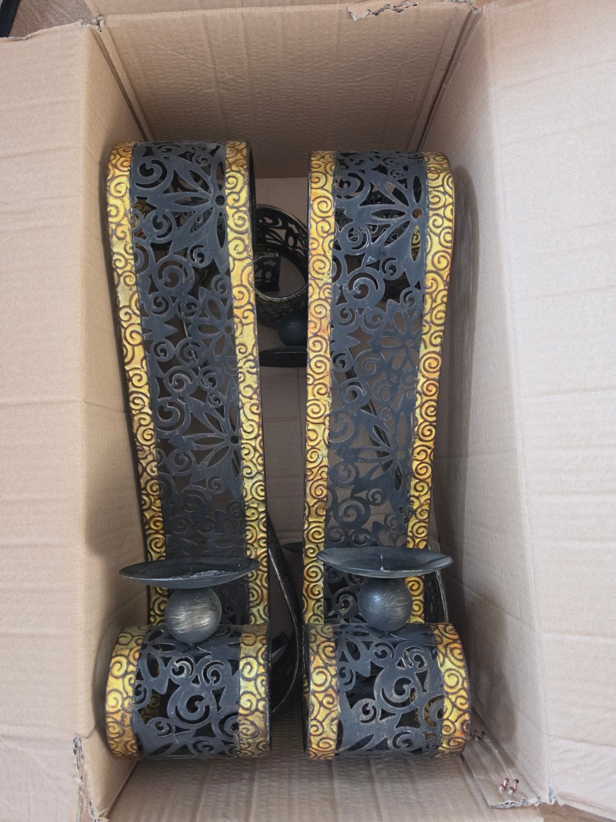 Decoratieve wandhouders kaars 4 stuks Zwart/Goud, Gebruikt, Ophalen of Verzenden, Metaal, Kandelaar