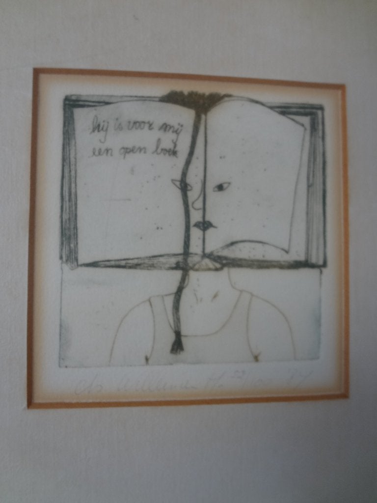 Ets Willemien Holterman: Hij is voor mij een open boek, Overige onderwerpen, Ophalen of Verzenden, Gelimiteerde oplage, Ets