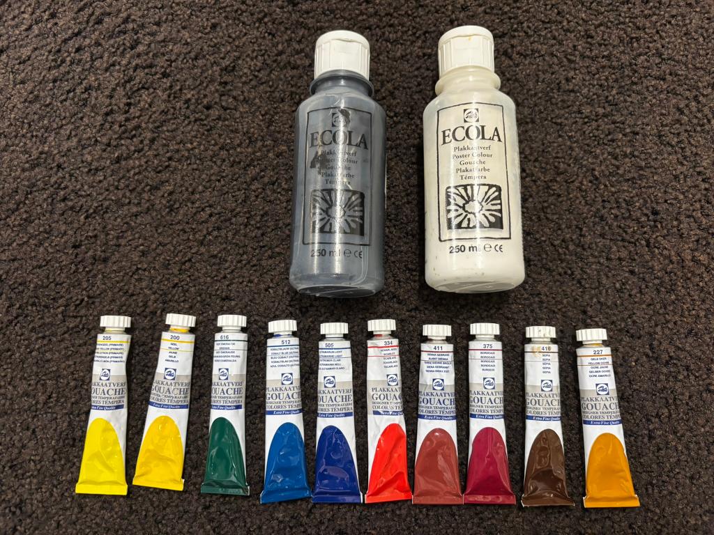 10 x Talens Gouache 20 ml en 2 Ecola plakaatverf 250 ml, Ophalen, Zo goed als nieuw, Acrylverf